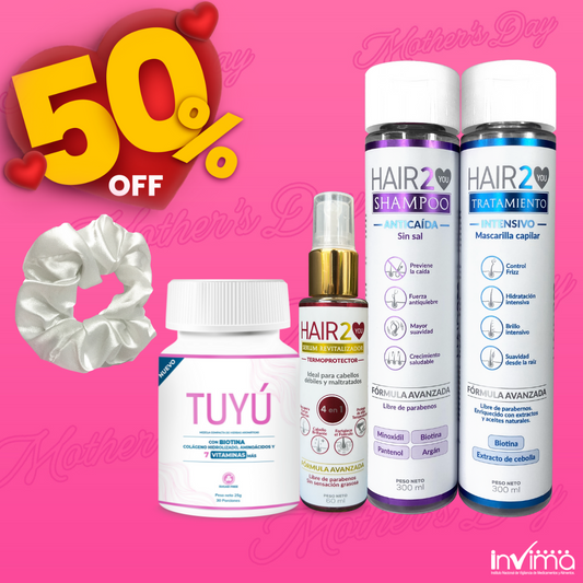 Vitaminas Tuyú + Shampoo Anti-Caida + Serum Termoprotector + Tratamiento nutritivo