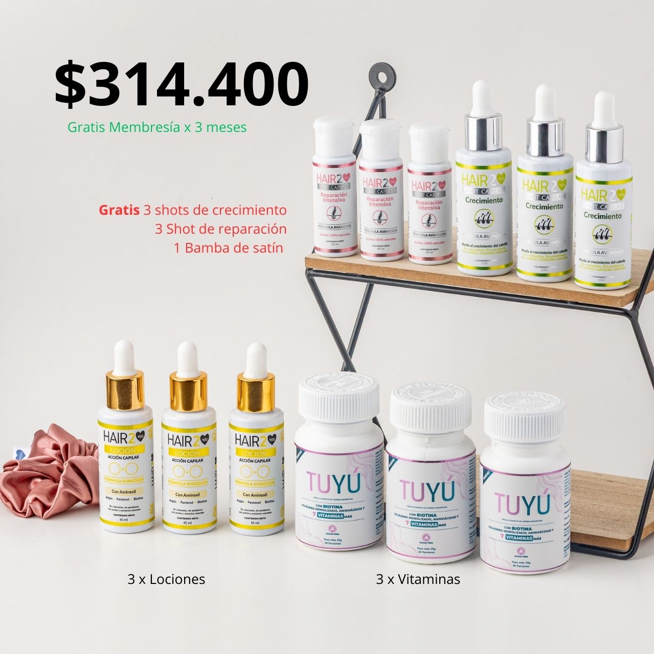 - 3 Meses de tratamiento (Vitaminas + Loción Anticaída)