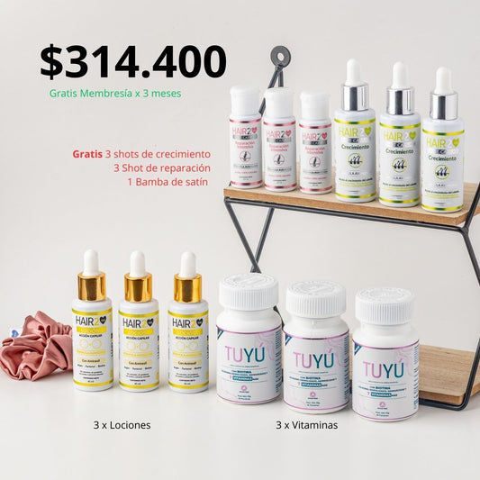 - 3 Meses de tratamiento (Vitaminas + Loción Anticaída)