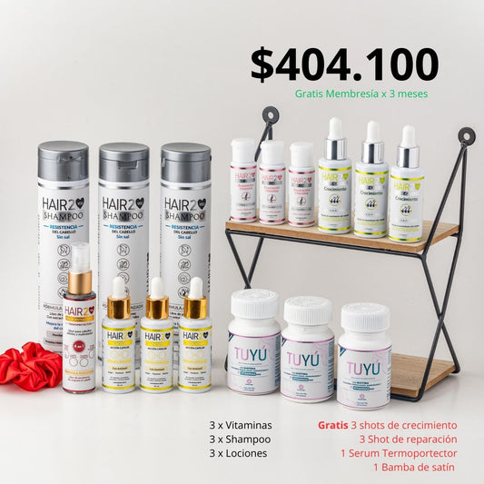 - 3 meses de tratamiento (Vitaminas loción y Shampoo Anticaída)