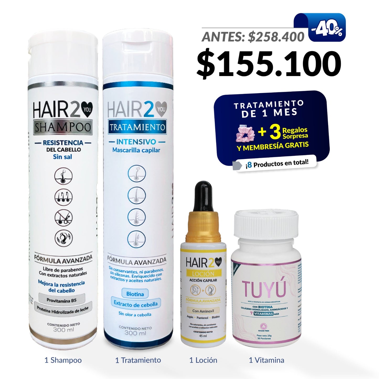 - Vitaminas + Shampoo Resistencia + Loción capilar + Tratamiento nutritivo