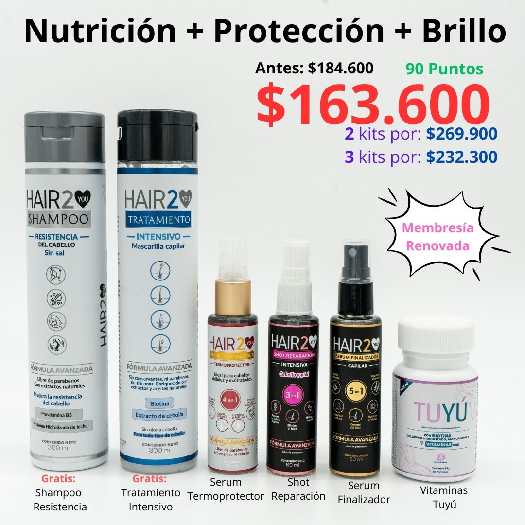 Rutina Capilar: Nutrición + Protección térmica + Brillo
