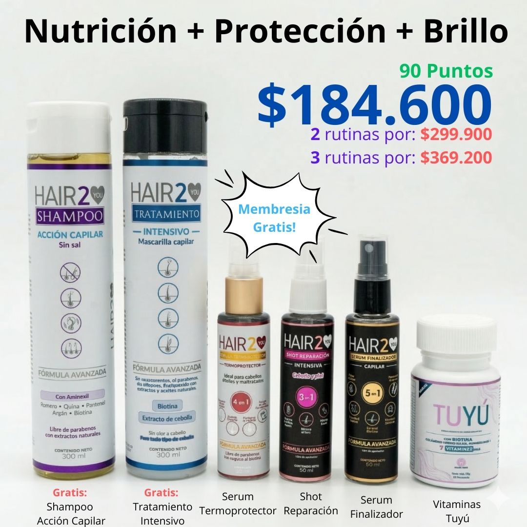Rutina Capilar: Nutrición + Protección térmica + Brillo