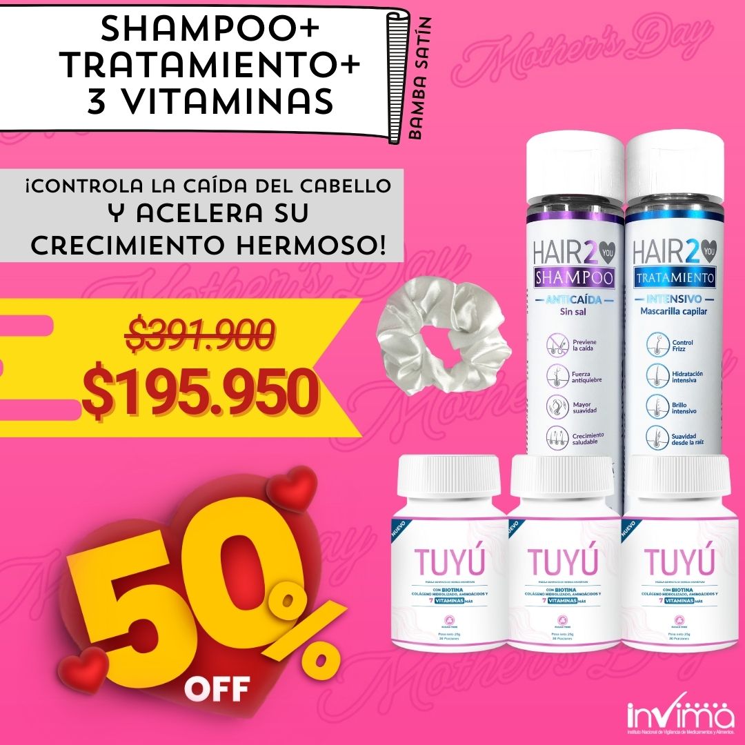 3 Vitaminas Tuyú + Shampoo Anti caída + Tratamiento nutritivo
