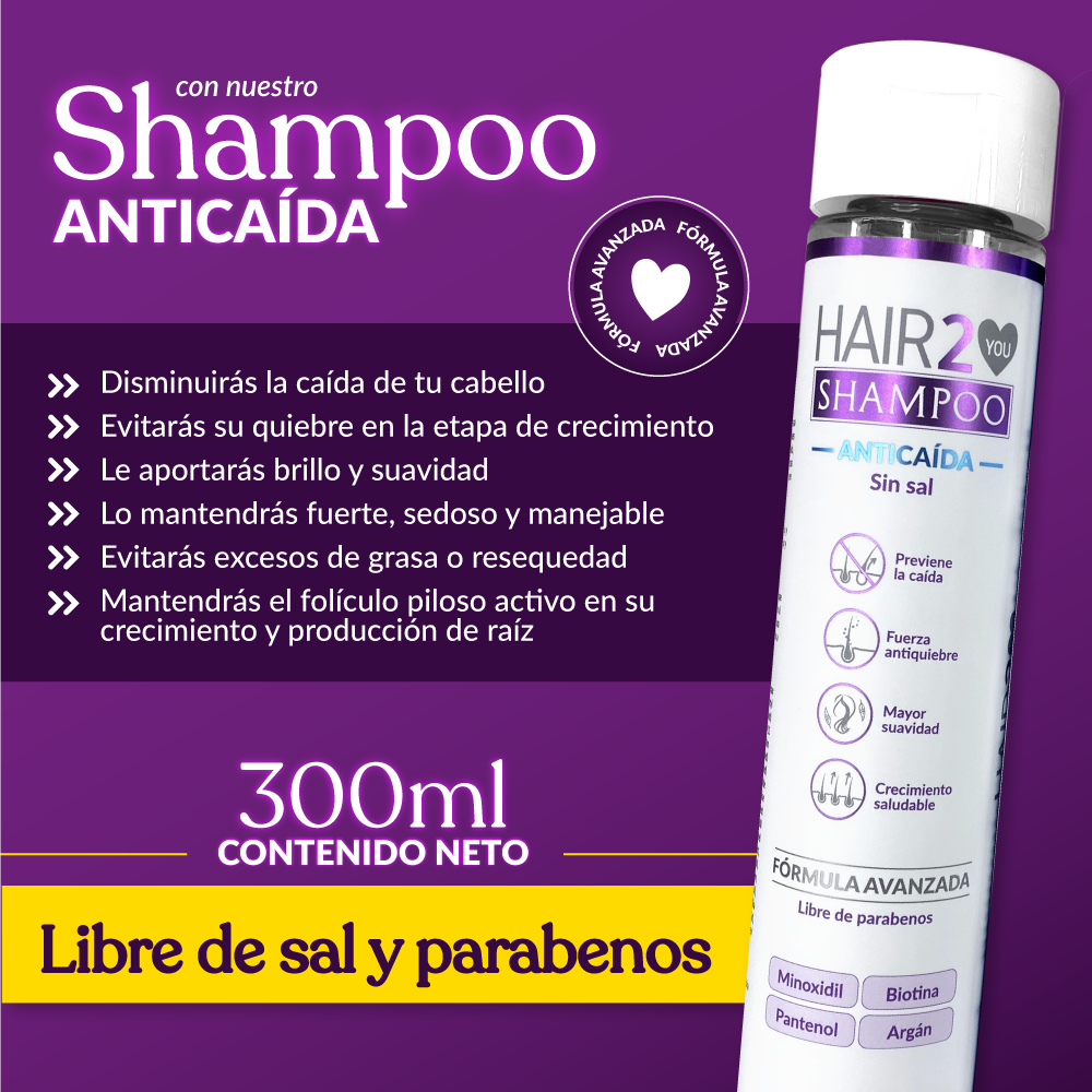 Shampoo Anti-Caida + Loción capilar con minoxidil + Tratamiento nutritivo + Serum Termoprotector