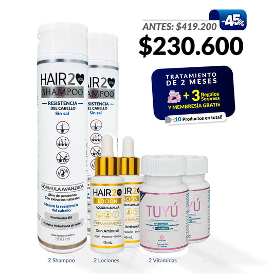45% OFF en 2 Meses de tratamiento Vitaminas + Locion + Shampoo