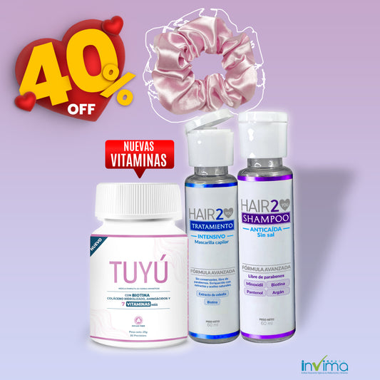 40% NUEVAS Vitaminas Tuyú + Kit Shampoo y Tratamiento de 60ml Portable