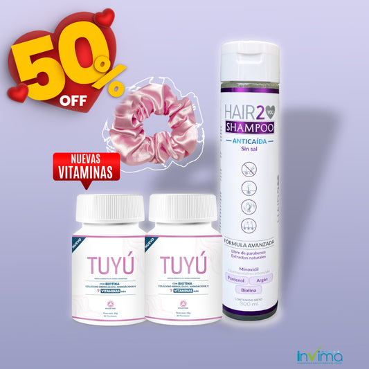 50% - 2 NUEVAS Vitaminas Tuyú + Shampoo Anti caída Sin sal