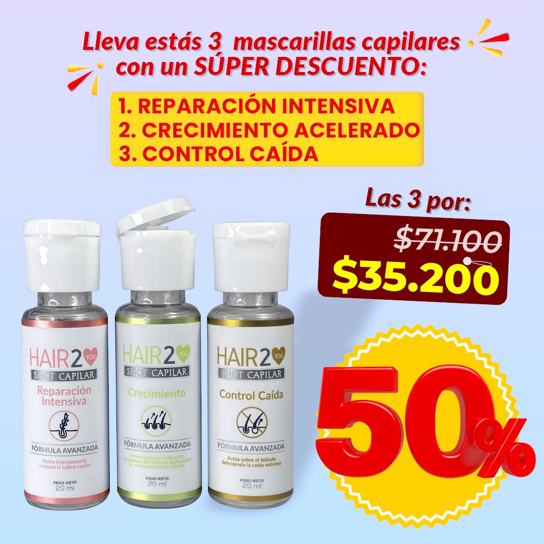 - Kit 3 Mascarillas Shot capilares - 50%