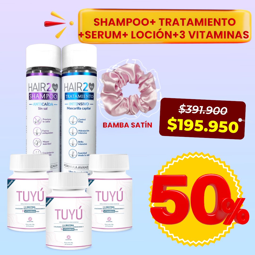 3 Vitaminas Tuyú + Shampoo Anti caída + Tratamiento nutritivo