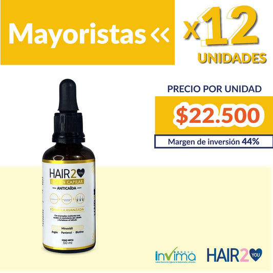 12 Unidades de Loción capilar con Minoxidil Hair2You - Margen del 44%