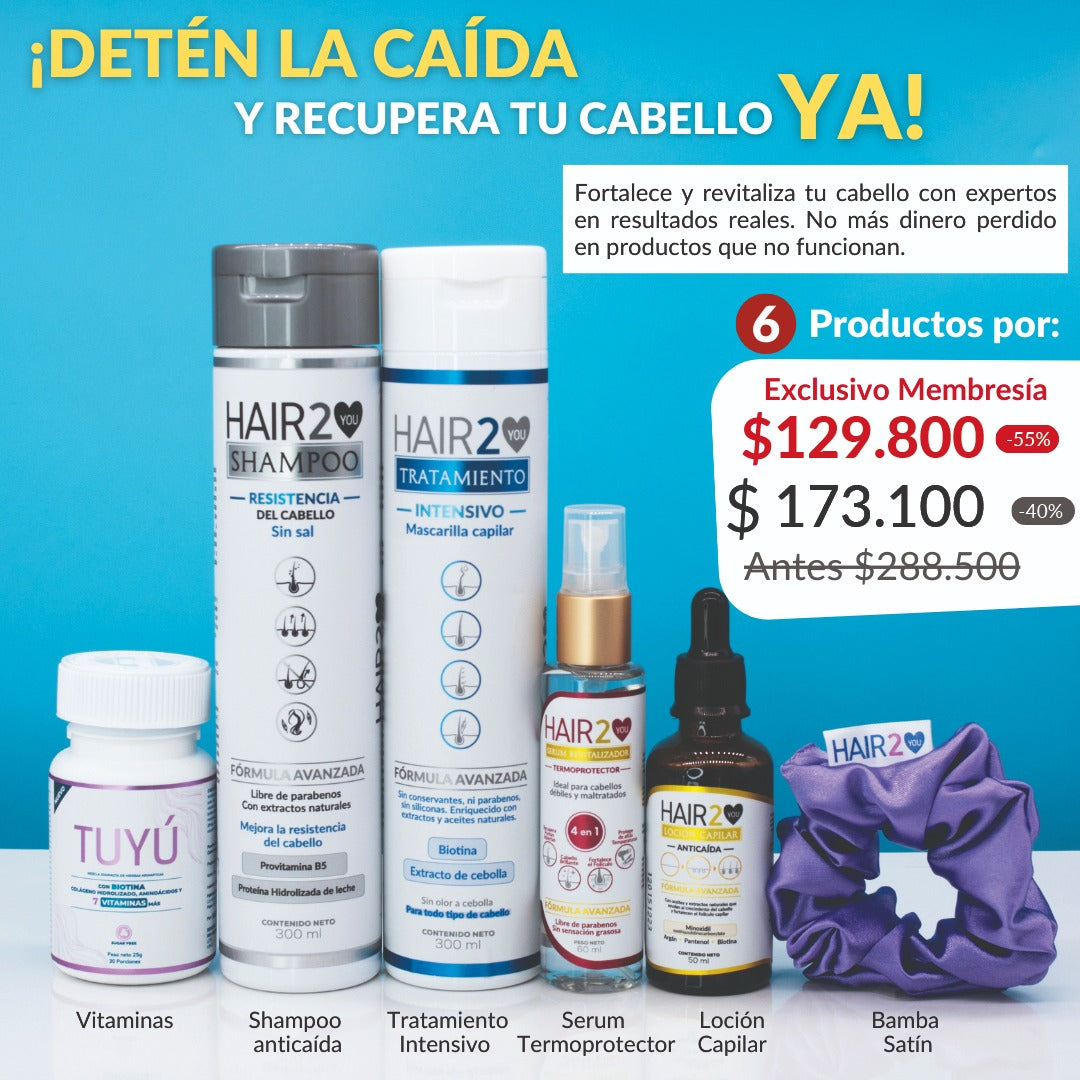 Vitaminas Tuyú + Shampoo Anti-Caída Resistencia + Loción capilar + Tratamiento nutritivo + Serum Termoprotector