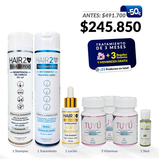- 3 Vitaminas Tuyú + Shampoo Resistencia Anti caída + Tratamiento nutritivo