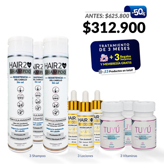 50% OFF en 3 meses de tratamiento Vitaminas + Loción + Shampoo