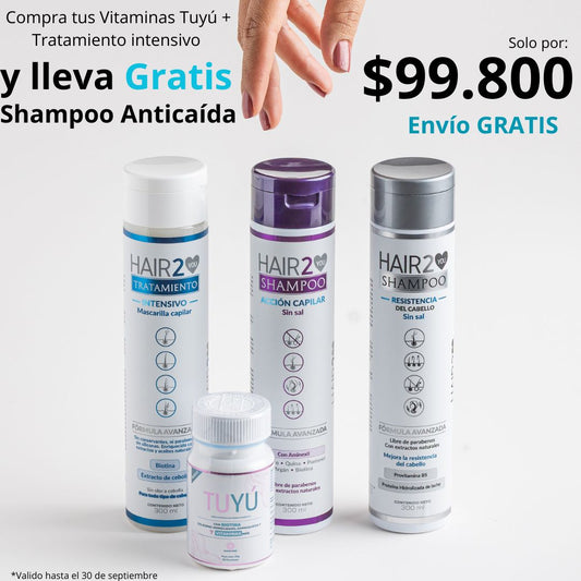 GRATIS un Shampoo Anticaída: Vitaminas Tuyú + Tratamiento Intensivo